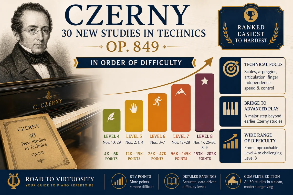 Czerny’s 30 New Studies in Technics, Op. 849, in Order of Difficulty